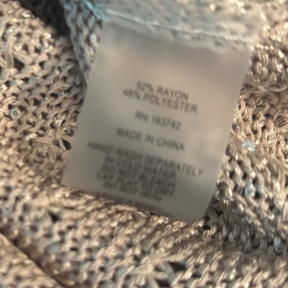 SIONI Shimmering Sparkling Cream Lightweight Tie Front Crochet Sweater Top SZ M - Picture 9 of 10